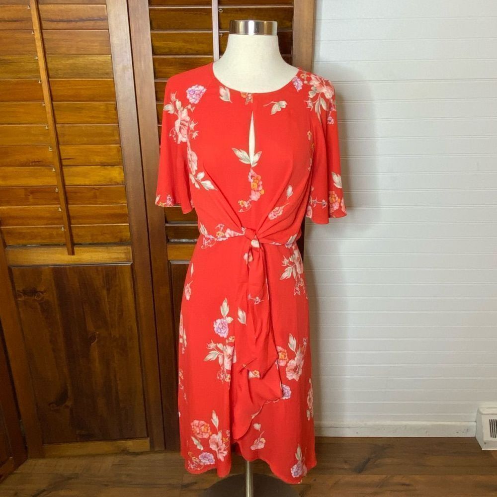Sugarlips Red Floral Tie-Waist Midi Dress